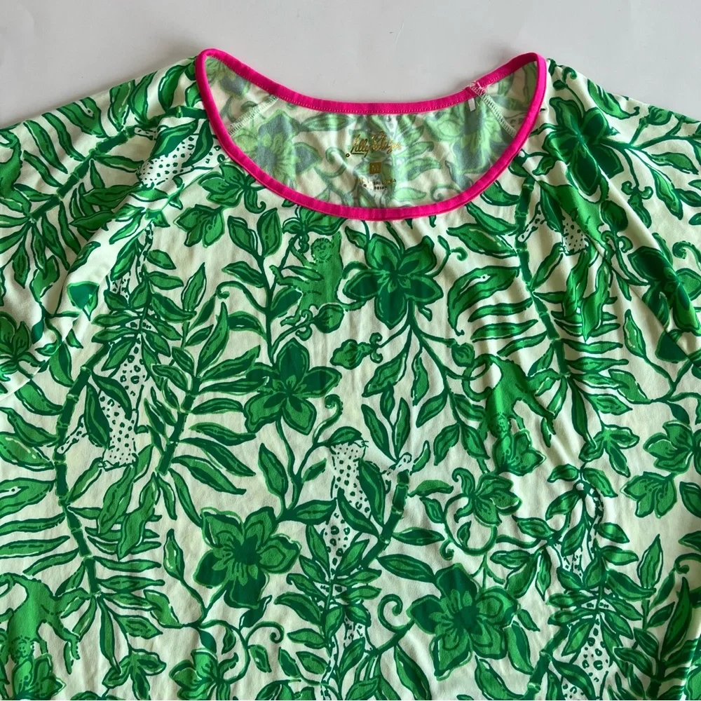 Lilly Pulitzer Women's Medium Margene PJ Sleep Dress Leaf Green Pink Escape Plan